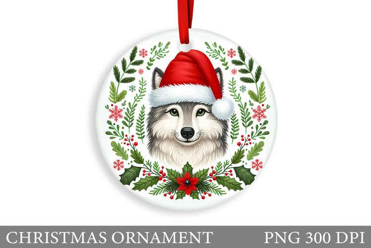 Cute Wolf Christmas Ornament. Christmas Ornament Sublimation