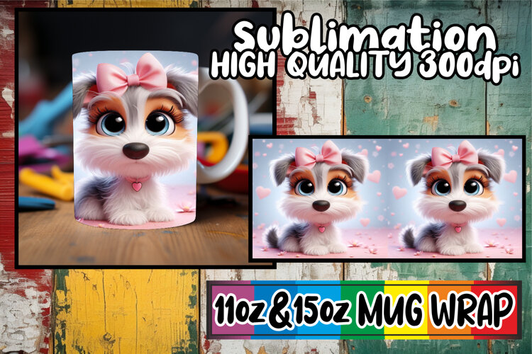 Sweet nostalgia 11oz 15oz sublimation wrap, 3D Dog example image 1
