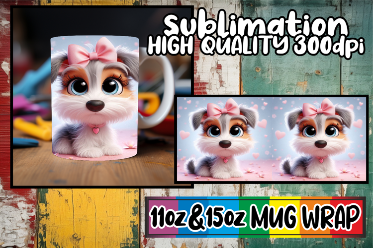 Sweet nostalgia 11oz 15oz sublimation wrap, 3D Dog