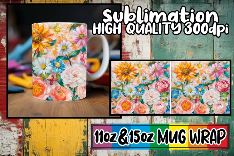 Abstract Spring Garden Mug Wrap 11oz 15oz Sublimation