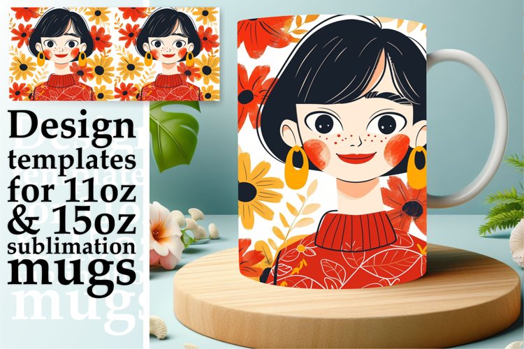 Elegant Watercolor Mug Wrap with Portrait 11oz/15oz example image 1