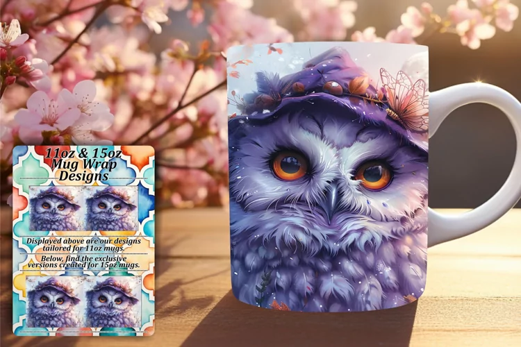 Owl Mug Wrap 11oz 15oz Sublimation Spring Design