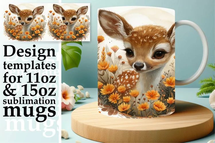 Sublimation Mug Wrap Spring Watercolor Deer
