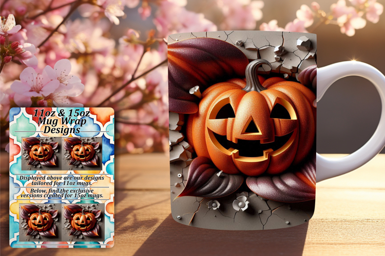 Stunning 11oz Mug Wrap Png Artwork , 3D Pumpkin