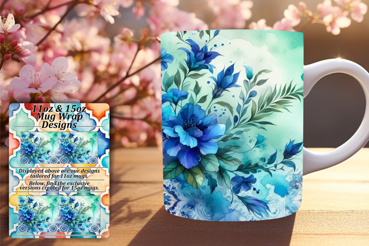 Stylish 11oz Mug Wrap Png Artwork , Watercolor Patter