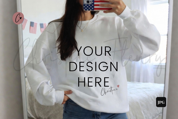 4th Of July White Sweatshirt Model Mockup
