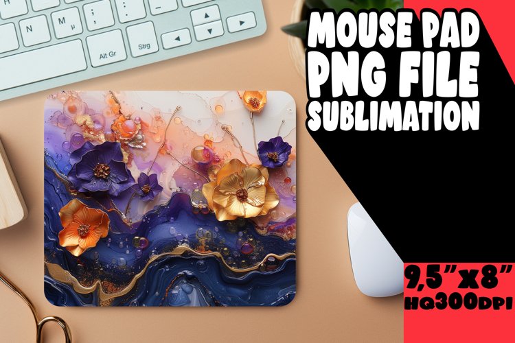 Artistic 3D Marble and Flower Design