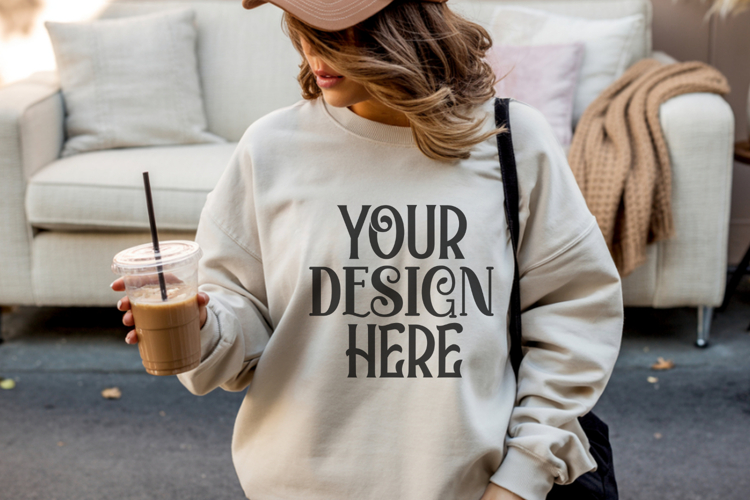 Sand Gildan 18000 Crewneck Sweatshirt Mockups,G18000