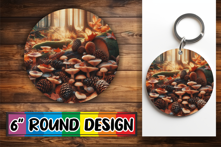Whimsical Round Keychain Sublimation PNG, Autumn