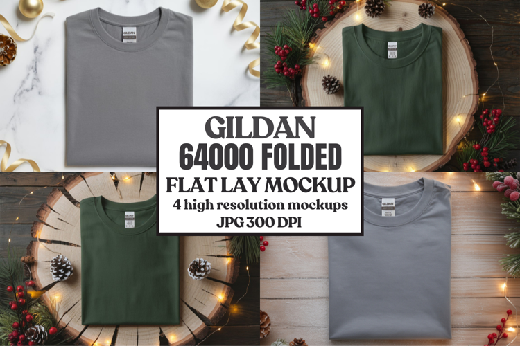 Gildan 64000 Folded Christmas Flat Lay T-shirt