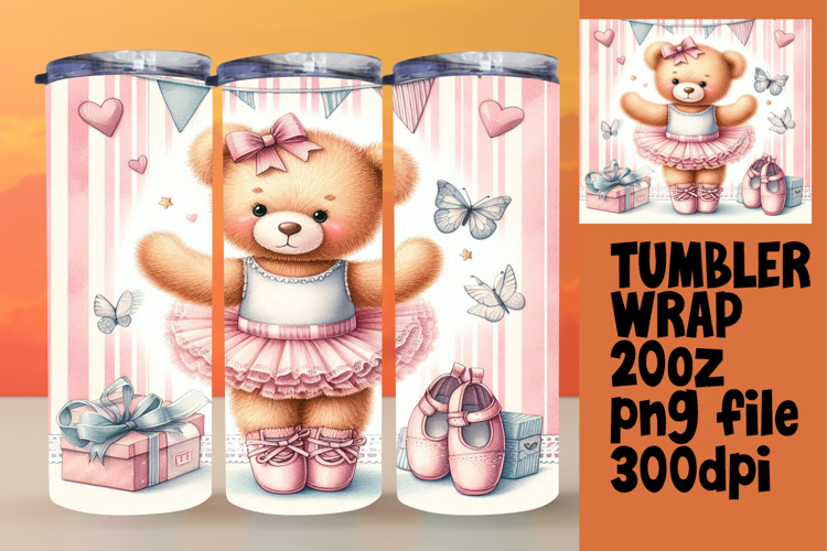 Trendy 20oz Tumbler Wrap File , Teddy Bear