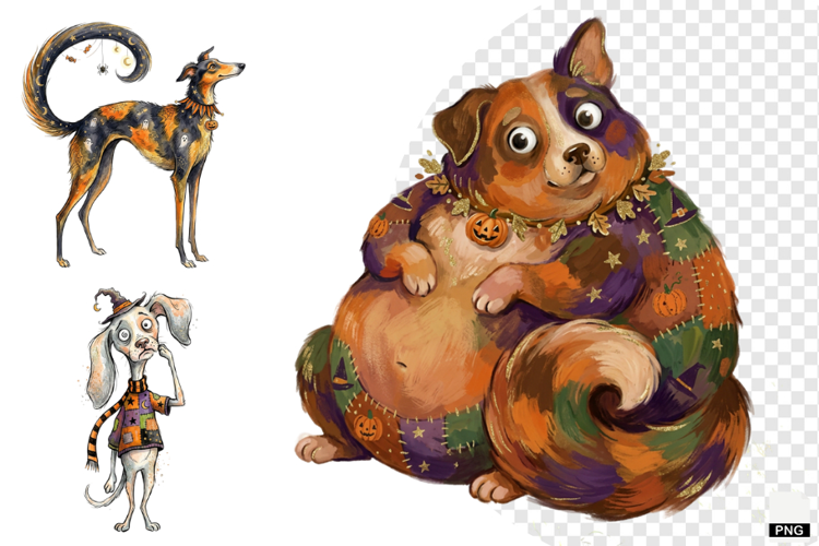 Whimsical Halloween Dogs PNG