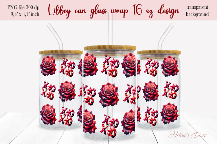 Valentines day pattern Libbey Can Glass Wrap 16oz design png
