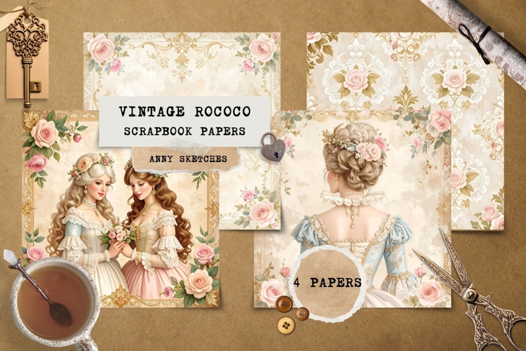 4 Marie Antoinette Rococo Scrapbook Papers Junk Journal