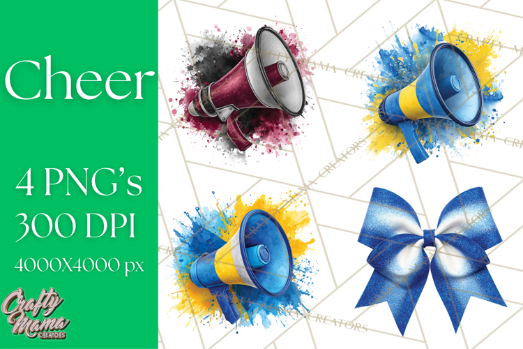 Cheerleader Clipart PNG with Glitter Pom and Color Splash
