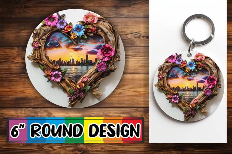 Floral Symphony Circle Design Sublimation 3D Heart example image 1