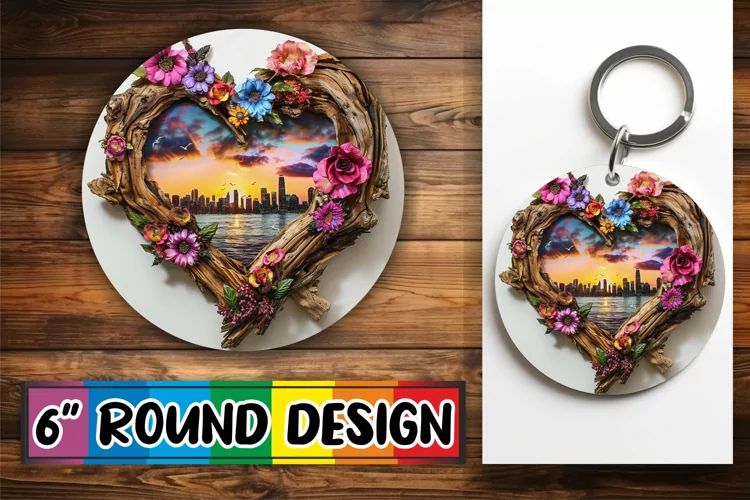 Floral Symphony Circle Design Sublimation 3D Heart