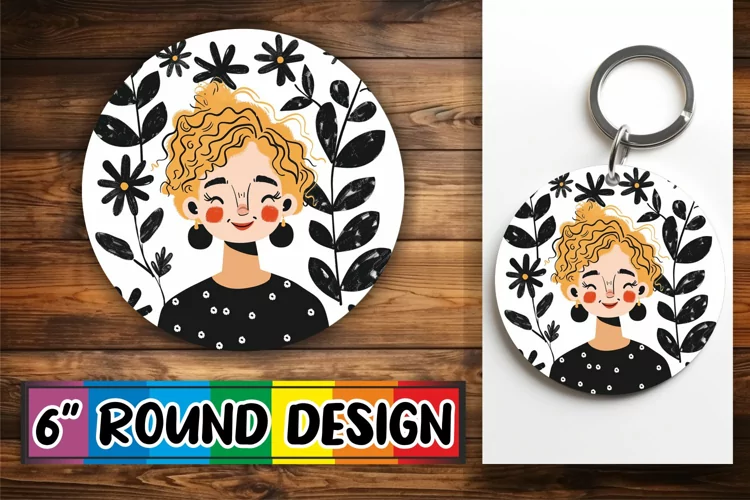 Beautiful Woman with Flowers Round Design Sublimation PNG