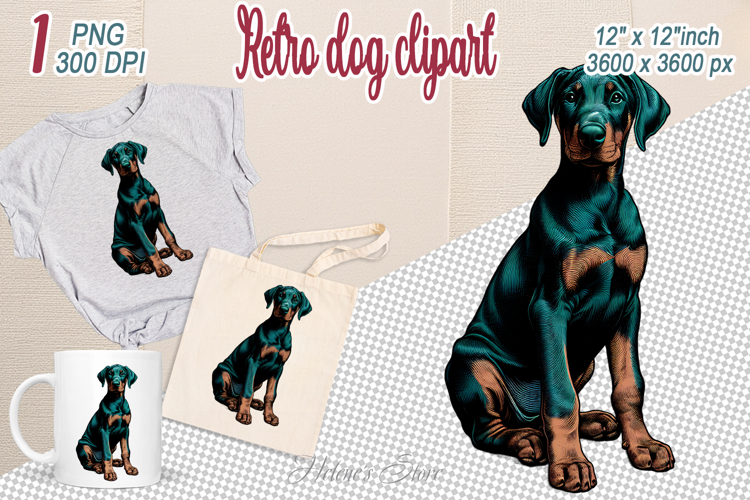 Cute vintage dog clipart |Puppy breed retro style design png