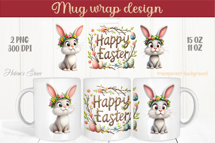 Easter rabbit mug wrap sublimation |Funny Bunny mug design