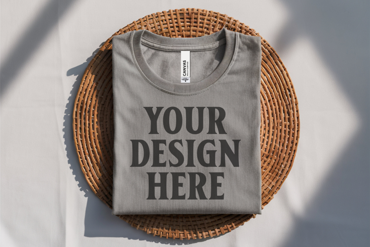 Ash Bella Canvas 3001 Flat Lay T-Shirt Mockup