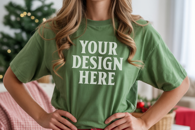 Christmas Bella Canvas 3001 Kelly Green Shirt Mockup ,Trandy