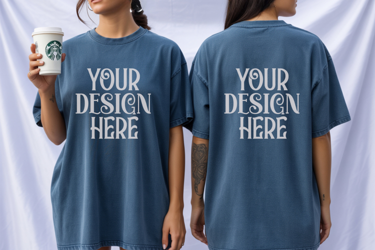 Denim Comfort Colors 1717 Front   back T shirt Mockup