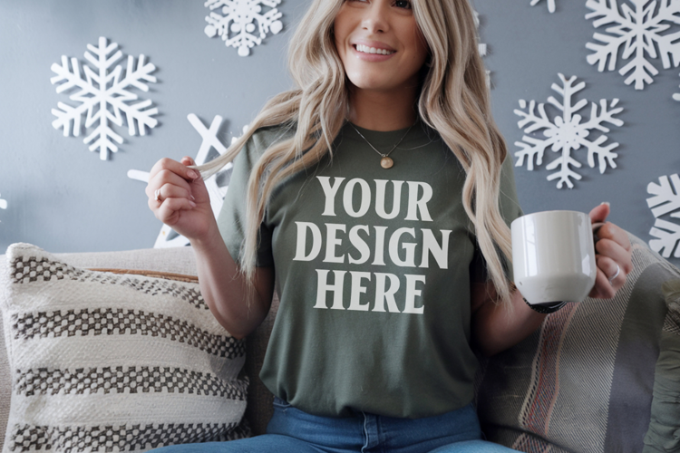 Moss Comfort Colors 1717 Christmas Shirt Mockup, Cozy
