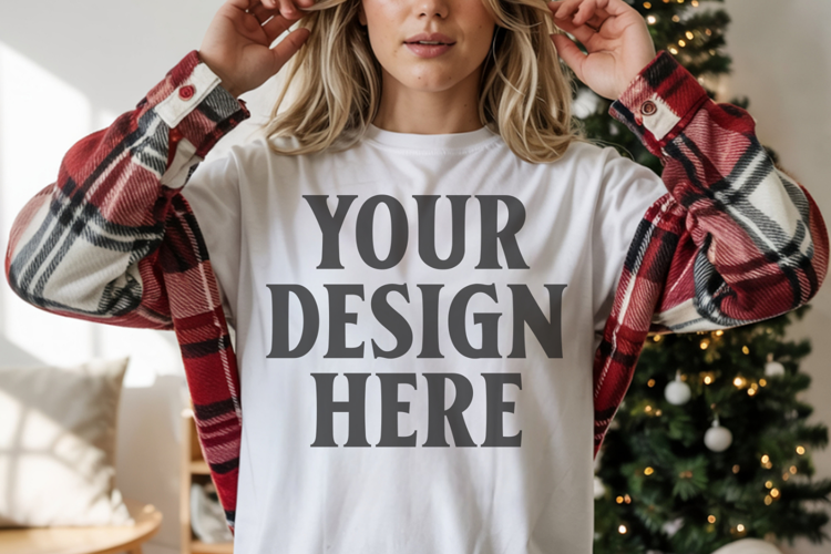 Christmas Comfort Colors 1717 White T-Shirt Mockup Real