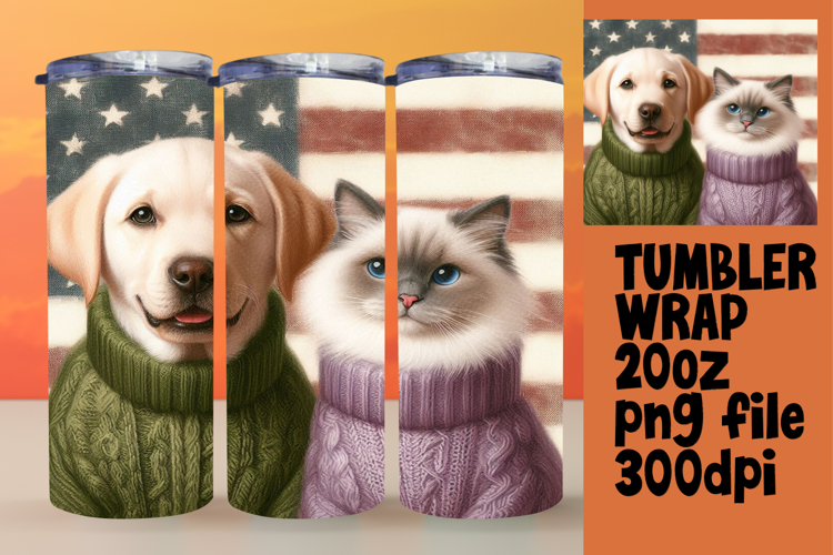 VIBRANT 20oz Gift Tumbler Design , Dog and cat