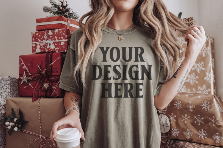 Christmas Comfort Colors 1717 Moss TShirt Mockup, CC 1717