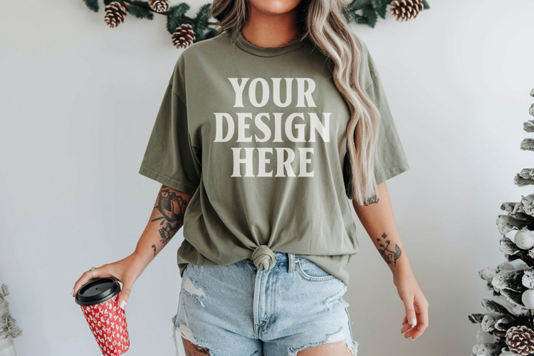 Moss Christmas Comfort Colors 1717 TShirt Mockup, CC 1717