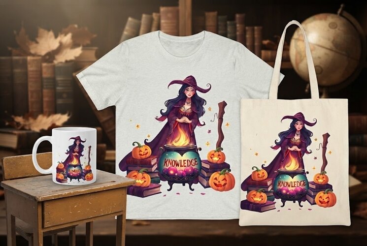 Halloween Witch Knowledge PNG | Magical Cauldron Pumpkin Cli example image 1