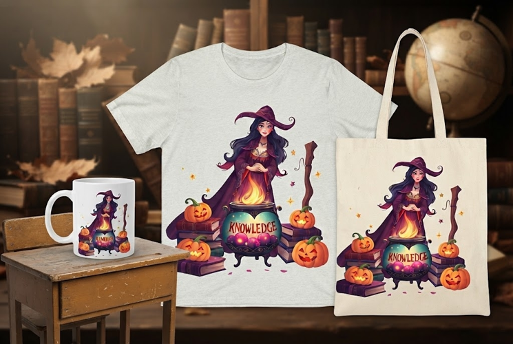 Halloween Witch Knowledge PNG | Magical Cauldron Pumpkin Cli