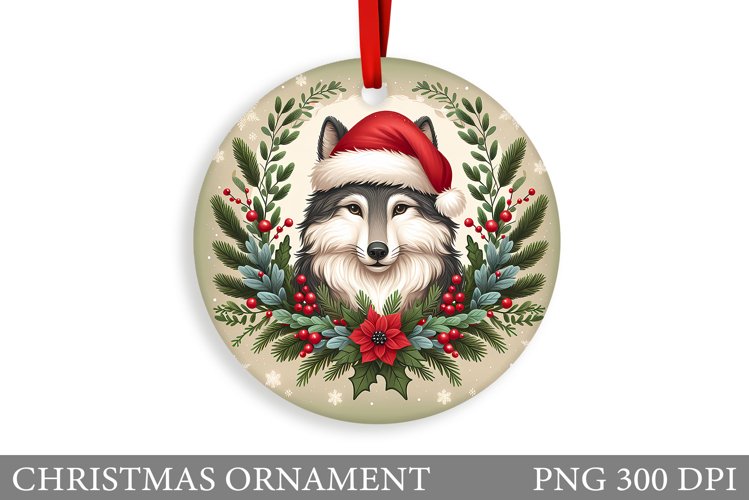 Cute Wolf Christmas Ornament. Christmas Ornament Sublimation