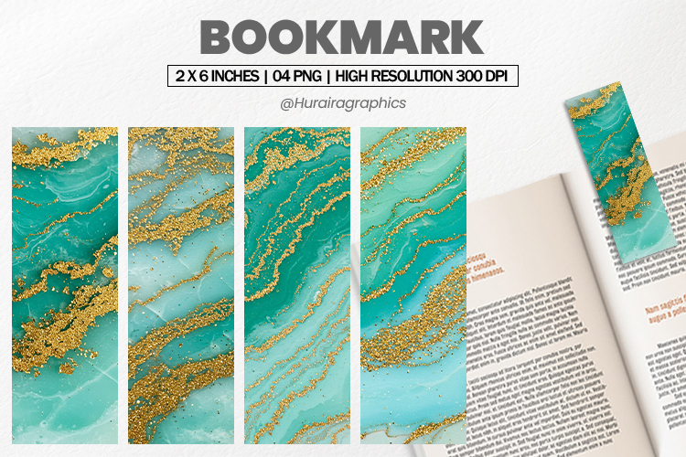 Turquoise Gold Bookmark PNG, Bookmark Sublimation