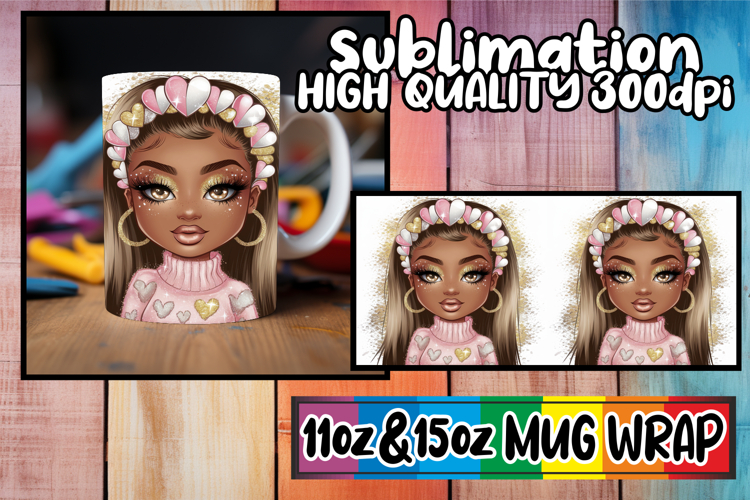 Heartfelt dreams sublimation mug wrap, Afro Girl
