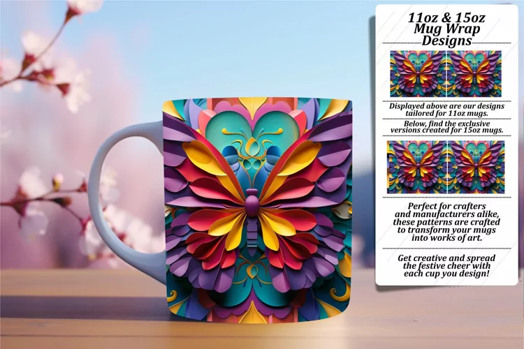 Fluttering Springtime Magic: 3D Mug Wrap