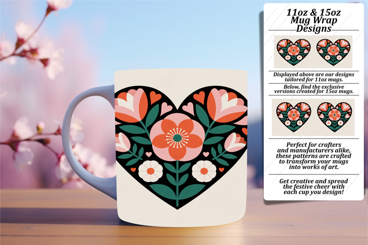Custom 11oz Mug Wrap Png Design , Flowers Heart