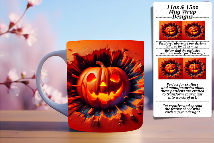 Enchanting 15oz Mug Wrap Png Template , 3D Pumpkin