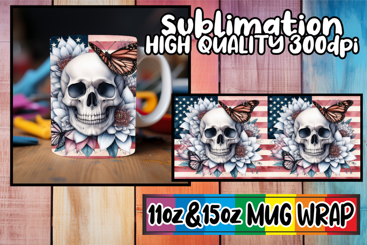 Amazing vibes sublimation 11oz 15oz mug wrap, Skull USA