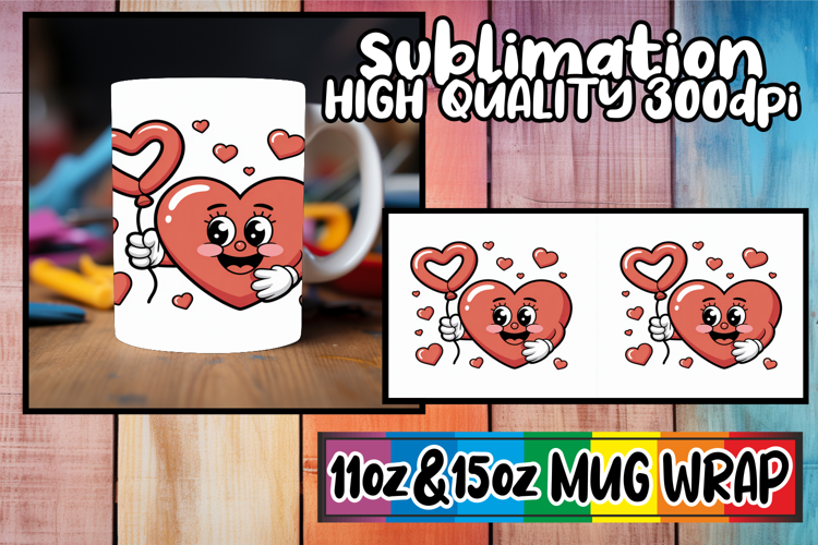 Radiant dreams 11oz 15oz mug wrap, Valenines Heart