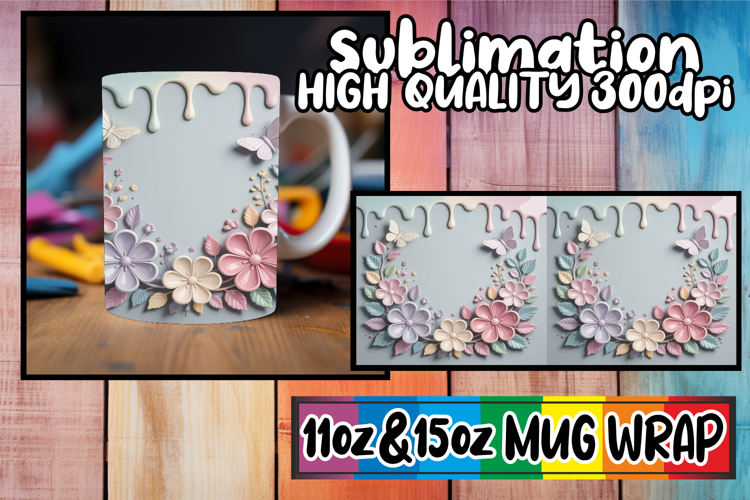 Joyful sunsets 11oz 15oz sublimation wrap, 3D Flowers