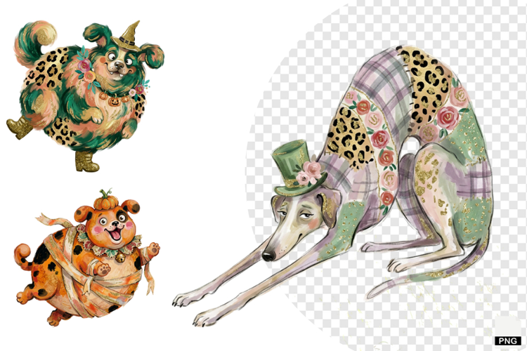 Whimsical Halloween Dogs PNG