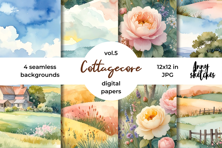 Cottagecore Linen Digital Paper Watercolor Seamless Patterns