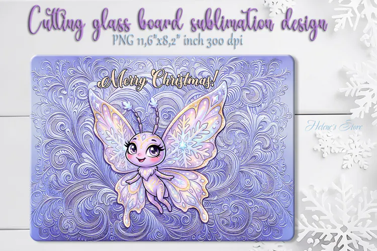 Little Snowflake Butterfly Winter glass cutting board design
