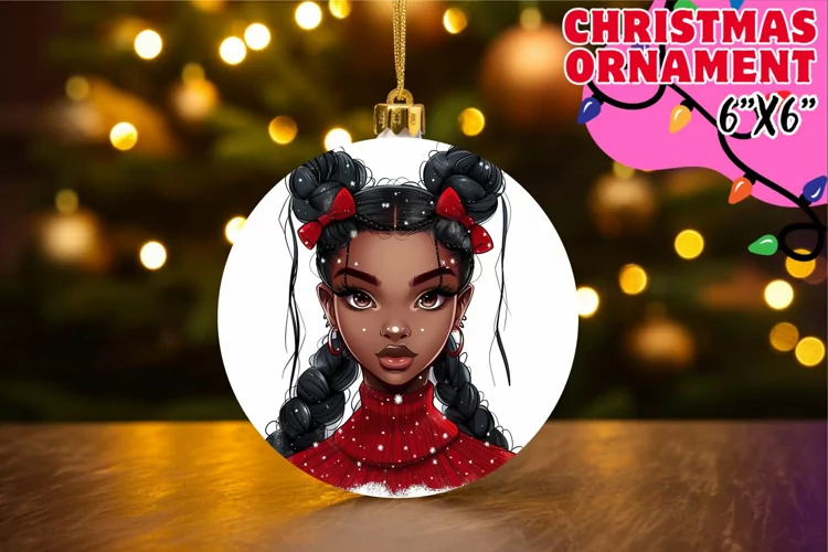 Playful Circle Keychain Sublimation, Xmas Girl