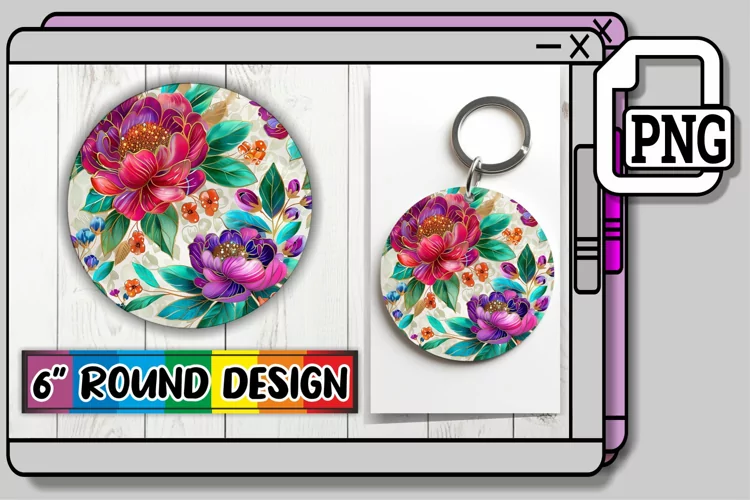 Glittery Petal Paradise Round Design Summer Style Keychain