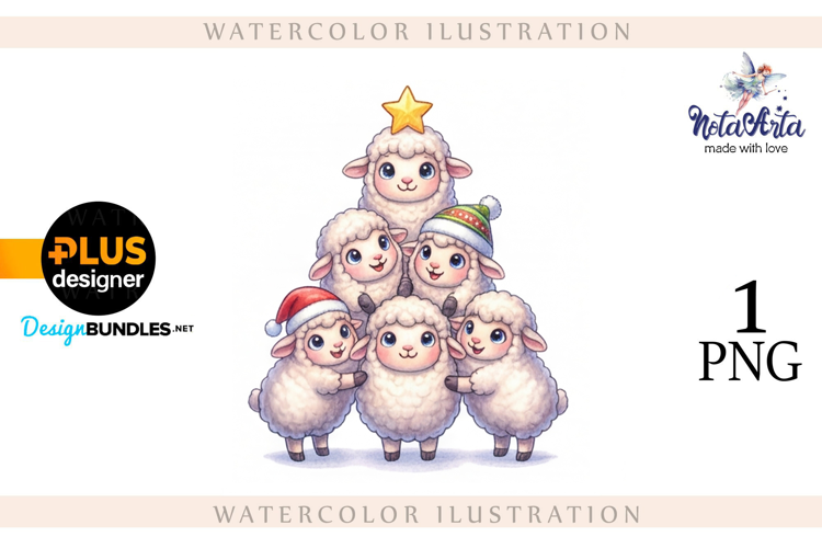 Christmas Sheep in Watercolor Style