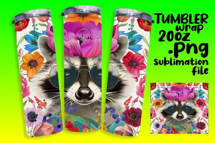 Bright Raccoon with Flower Tumbler Wrap - 20oz